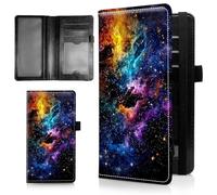 AIRWEE Slim Checkbook Cover for Women, RFID Blocking PU Leather Checkbook Wallet with Card Slots Pen Holder, Bifold Durable Checkbook Register and Cover for Purse, A2, Colorful Galaxy Cloud, Size