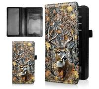 AIRWEE Slim Checkbook Cover for Women, RFID Blocking PU Leather Checkbook Wallet with Card Slots Pen Holder, Bifold Durable Checkbook Register and Cover for Purse, A3, Deer Camouflage Forest, Size