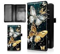 AIRWEE Slim Checkbook Cover for Women, RFID Blocking PU Leather Checkbook Wallet with Card Slots Pen Holder, Bifold Durable Checkbook Register and Cover for Purse, Platinum Butterfly, Black, Size