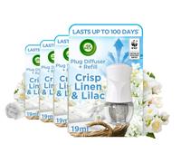 Air Wick Plug in Diffuser Kit, Crisp Linen and Lilac, Pack 4 x Kits, 1 Device & 1 Refill, Long Lasting Fragrance, Lasts up to 400 days, Plug in Air freshener