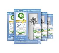Airwick Essential Oils Freshmatic Air Freshener, Autospray Kit - Gadget & Refill, Crisp Linen & Lilac (4 Refills X 250ml)