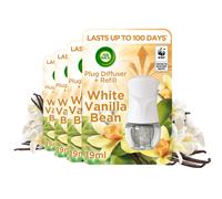 Airwick Plug in Diffuser Kit, White Vanilla Bean, Pack 4 x Kits, 1 Device & 1 Refill, Long Lasting Fragrance, Lasts up to 400 days, Plug in Air