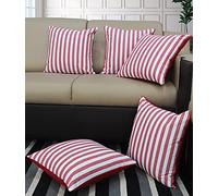 AIRWILL Cotton Candy Stripe Red Themed Cushion Covers for Cushions & Pillows (Red-White, Pack of 5)