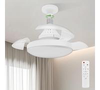 Airwit 41 cm Silent Ceiling Fan with Light and Retractable Blades, E27 Dimmable 30 W LED Ceiling Fan Lamp with Remote Control for Small Bedroom, Living Room, Kitchen, 4 Speed, White