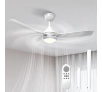 Airwit Ceiling Fan with Adjustable LED Light, 106 cm, 3 Snap-on Blades, Silent Operation, Remote Control for Bedroom, Living Room, Kitchen, 6 Speeds, Quick Assembly, White