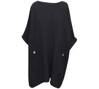 Airy Threads Ladies Italian Cotton One Size Fit Plain Tunic Top one Size Women Fashion Blouse Front Pockets Round Neck Loose Fit Lightweight Casual Pullover Baggy Shirt Black