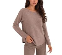 Airy Threads Women's Italian Plain Jumper Pullover Crew Neck Ladies Layering Knit Top Long Sleeves Mocha Christmas Sweater Casual Womens Blouse Crop Top Short Length Sweatshirts One Size 8-14