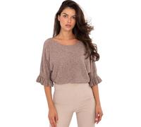 Airy Threads Women's Italian Plain Jumper Pullover Crew Neck Ladies Layering Knit Top Long Sleeves Sweater Casual Blouse One Size 10-16 (UK, Alpha, One Size, Regular, Regular, Mocha, Batwing Sleeves)
