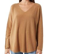 Airy Threads Women's Italian Plain Jumper Pullover Crew Neck Ladies Layering Knit Top Long Sleeves Sweater Casual Blouse One Size 10-16 (UK, Alpha, One Size, Regular, Regular, Mocha, V-Neck)