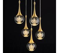 AIRYPHANT 5 Lights Crystal Pendant Light, 25W Gold Dimmable LED Teardrop Cluster Pendant Lighting Fixture for Dining Room Kitchen Living Room Foyer Hallway Bedroom 3000k Warm White
