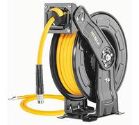 AIRZILLA Premium Steel Retractable Air Hose Reel With Dual Arm, 3/8"x50Ft Hybrid Polymer Hose, Heavy Duty Air Hose Reel included Auto Rewind Reel | Quick Air Coupler | Durable Double side Frame.