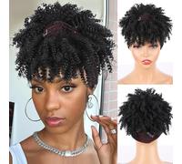 Aisaide Afro Black Headband Wigs for Women - Short Afro Curly Headband Wig with Bangs and Headwrap Attached