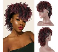 AISAIDE HighÃ‚ PuffÃ‚ AfroÃ‚ PonytailÃ‚ Drawstring,Short Red Curly Ponytail Extension,Mohawk Kinky Synthetic Hair Bun with Bangs,Wrap Updo Clip in Hair Extensions with Six Clips and Two Comb(1B/B
