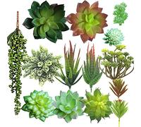 Aisamco 14 Pcs Artificial Succulents,Assorted Faux Pick,Fake Bouquet String of Pearls Lover Tears Plant Coastal Cottage Arrangement Mixed Echeveria Succulent for Home Decor