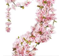 Aisamco 2 Pack Artificial Cherry Blossom Garland Hanging Vine Fake Flowers Silk Garland 180cm in Length for Home Wedding Party Decoration