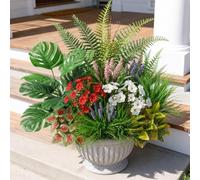 Aisamco 22 PCS Artificial Plants for Outdoor Decor,Artificial Flowers Greenery Stems UV Resistant Faux Shrubs Fake Plastic Leaves for Outside Patio Garden Porch Yard Planter