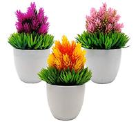 Aisamco 3 Pack Artificial Plants Potted Fake Potted Plastic Plants Artificial Hops Flower Fresh Green Grass Mini Faux Plant with White Pots for Home Office Desktop Decoration