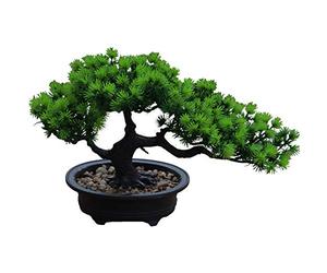 Aisamco Artificial Bonsai Tree Fake Plant Decoration Potted Artificial House Plants Japanese Pine Bonsai Plant 19 cm in Height 34 cm in Width for Home Decoration Desktop Display