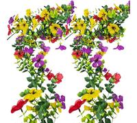 Aisamco Artificial Flowers Garland for Spring Summer Decoration,2 Pack 5.9 FT UV Resistant Faux Silk Flower with Eucalyptus Hanging Flower Plant for Home Garden Outdoor Wedding Ceremony Arch Wall