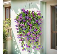 Aisamco Artificial Hanging Flowers for Outdoor,4 Pcs Fake Hanging Plants Decoration,UV Resistant Faux Silk Flower with Eucalyptus Leaves for Outside Planter Yard Porch Patio Balcony