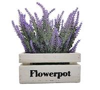 Aisamco Artificial Lavender in Wooden Box | Faux potted lavender in a rustic wooden box for kitchen, windowsill, bathroom and cottage decor.
