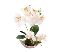 Aisamco Artificial Orchid Flowers with White Pot Fake Phalaenopsis Flowers Plastic with Pot Artificial Flower for Home Wedding Office Decoration