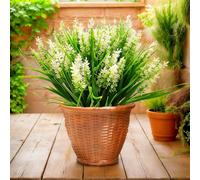 Aisamco Artificial Plants Outdoor for Decoration,12 Bundles Fake Monkey Grass with Flowers UV Resistant Realistic Greenery Shrubs for Outside Yard Hanging Planter Window Garden