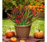 Aisamco Artificial Plants Outdoor for Decoration,12 Bundles Fake Monkey Grass with Flowers UV Resistant Realistic Greenery Shrubs for Outside Yard Hanging Planter Window Garden