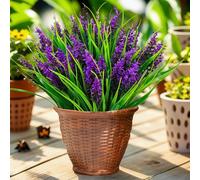 Aisamco Artificial Plants Outdoor for Decoration,12 Bundles Fake Monkey Grass with Flowers UV Resistant Realistic Greenery Shrubs for Outside Yard Hanging Planter Window Garden