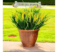 Aisamco Artificial Plants Outdoor for Decoration,12 Bundles Fake Monkey Grass with Flowers UV Resistant Realistic Greenery Shrubs for Outside Yard Hanging Planter Window Garden