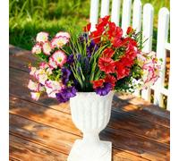 Aisamco Artificial Silk Flowers for Outdoor Decoration,12 Bundles Faux Flowers Colorful Morning Glory with Eucalyptus Fake Plants Greenery UV Resistant for Outside Front Door Planter Porch Patio Yard