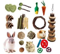 Aisamco Rabbit Chew Toys 19 Pcs Guinea Pig, Hamster, Rabbit,Small Animal Chew Toys,Natural Timothy Hay Sticks Chinchilla Toys for Teeth Handmade Treats Apple Wood Sticks