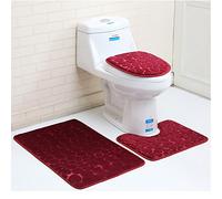 Aisaving 3pcs Non Slip Bath Mat Set Super Soft Pedestal and Bath Rug Memory Foam Pebble Shower Mat Quick Drying Bathroom Mat Carpet,U-Shaped Contour Mat and Toilet Seat Cover (Red)