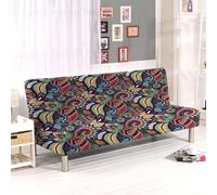 Aisaving Armless Sofa Bed Cover Polyester Spandex Stretch Futon Slipcover Protector 3 Seater Elastic Full Folding Couch Sofa Cover fits Folding Sofa Bed without Armrests 80" x 50" in(Vintage Pattern)