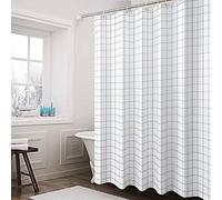 Aisaving Shower Curtain Polyester Fabric Bathroom Curtains Mould proof Water Resistant Shower Curtains with Plastic Curtain Rings and Heavy Weighted Hem, 180x180cm(White Grid)