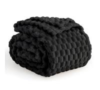 Aisbo Black Throw Blankets for Sofa - Fleece Fluffy Throws for Beds Double, Soft Warm Fuzzy Big Blanket for Couch, 150x200 cm