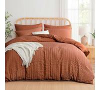 Aisbo Burnt Orange Double Duvet Cover Set Terracotta Seersucker Bedding Set with 2 Pillowcases, Soft Breathable Textured Puckering Bed Quilt Cover Set with Zipper (200×200cm) 3pcs