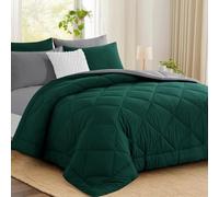 Aisbo Coverless Duvet Single 10.5 Tog - 135x 200cm, Dark Green Cosy and Lightweight Quilt, Reversible Comforter with Pillowcase, Dark Green/Grey