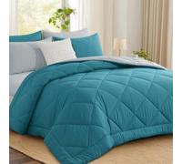 Aisbo Coverless Duvet Single 10.5 Tog - 135x 200cm, Teal Cosy and Lightweight Quilt, Reversible Comforter with Pillowcase, Teal/Grey