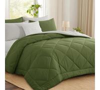 Aisbo Coverless Duvet Super King Size 10.5 Tog - 260x 220cm, Olive Green Cosy and Lightweight Quilt, Reversible Comforter with 2 Pillowcases, Olive Green/Beige