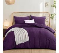 Aisbo Double Duvet Cover Set Purple Seersucker Bedding Set with 2 Pillowcases, Soft Breathable Textured Puckering Bed Quilt Cover Set with Zipper (200×200cm) 3pcs