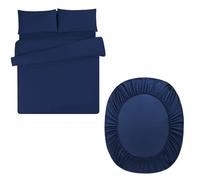 Aisbo Double Duvet Set with Sheet - Navy Blue 4 Pieces Microfiber Bedding Set for Double Bed, Includes Duvet Cover, Fitted Sheet and Pillowcases