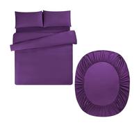 Aisbo Double Duvet Set with Sheet - Purple 4 Pieces Microfiber Bedding Set for Double Bed, Includes Duvet Cover, Fitted Sheet and Pillowcases