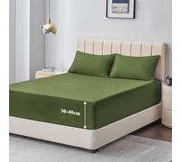 Aisbo Double Fitted Sheet Olive Green - Extra Deep Pocket Bed Sheet 16 inch 40 cm - Microfiber Bottom Sheet, 135x190cm