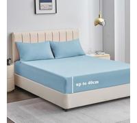 Aisbo Double Fitted Sheet Spa Blue - Extra Deep Pocket Bed Sheet 16 inch 40 cm - Microfiber Bottom Sheet, 135x190cm