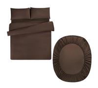 Aisbo King Duvet Set with Sheet - Brown 4 Pieces Microfiber Bedding Set for Kingsize Bed, Includes Duvet Cover, Fitted Sheet and Pillowcases