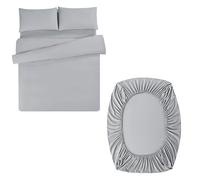 Aisbo King Duvet Set with Sheet - Light Grey 4 Pieces Microfiber Bedding Set for Kingsize Bed, Includes Duvet Cover, Fitted Sheet and Pillowcases
