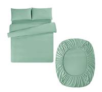 Aisbo King Duvet Set with Sheet - Sage Green 4 Pieces Microfiber Bedding Set for Kingsize Bed, Includes Duvet Cover, Fitted Sheet and Pillowcases