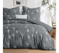 Aisbo King Size Bedding Duvet Cover Sets - 3 Pieces Floral Bedding Set Grey, Soft Brushed Microfiber Kingsize Bed Quilt Cover with 2 Pillowcase, 230x220 cm