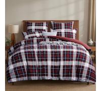 Aisbo King Size Bedding Duvet Cover Sets - 3 Pieces Tartan Bedding Set Burgundy Rot, Soft Brushed Microfiber Kingsize Bed Quilt Cover with 2 Pillowcase, 230x220 cm, Gingham